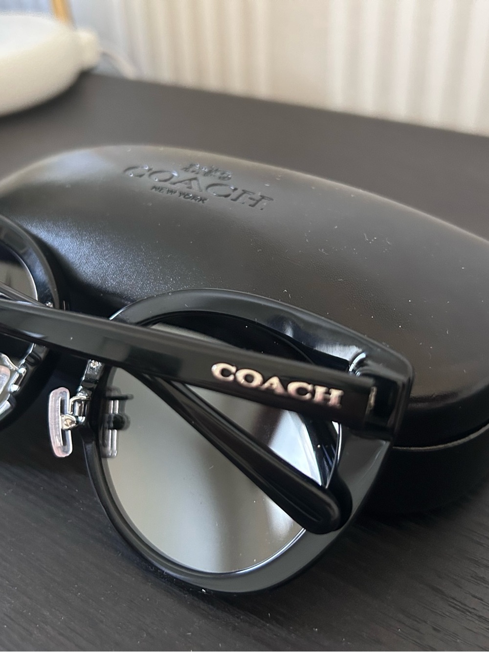 COACH Black Cat-Eye Sunglasses with Light Grey Mirrored Lenses NEW - Picture 7 of 12